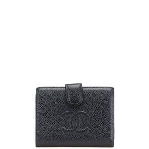 CHANEL Authentic Black Caviar Leather Logo Wallet